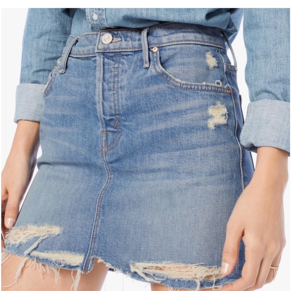 MOTHER Vagabond Blue Jean Distressed Mini Skirt Sz 27